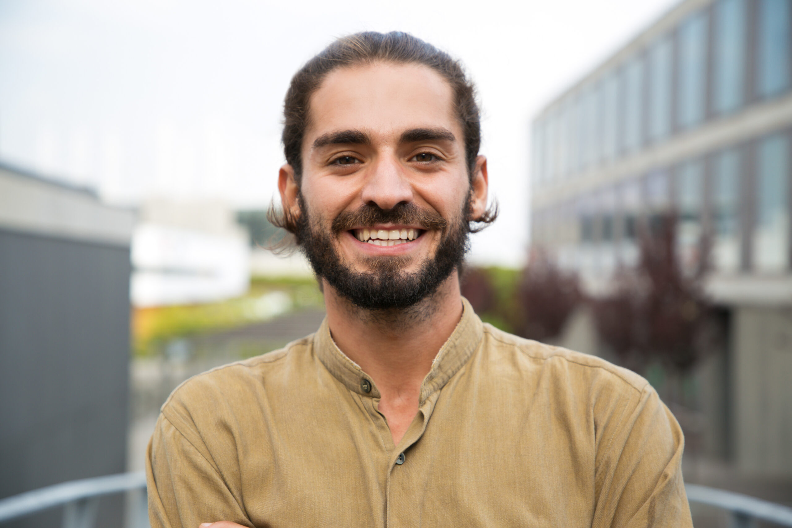 handsome happy bearded man